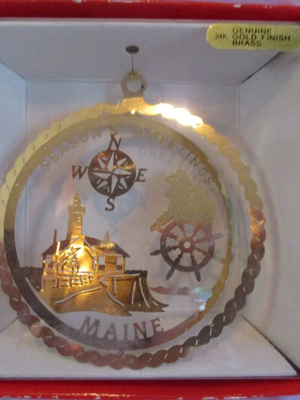 NIB Nation' Treasures 24K Gold Finish Brass Maine Christmas Ornament  3